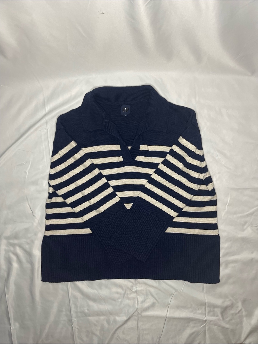 Gap Navy and White Striped Collared Sweater - Picture 3 of 15